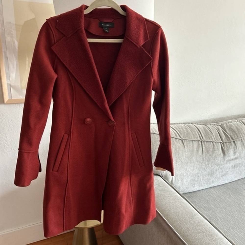 Halogen Burgundy Wool Blend Preppy Minimalist Coat Size XS